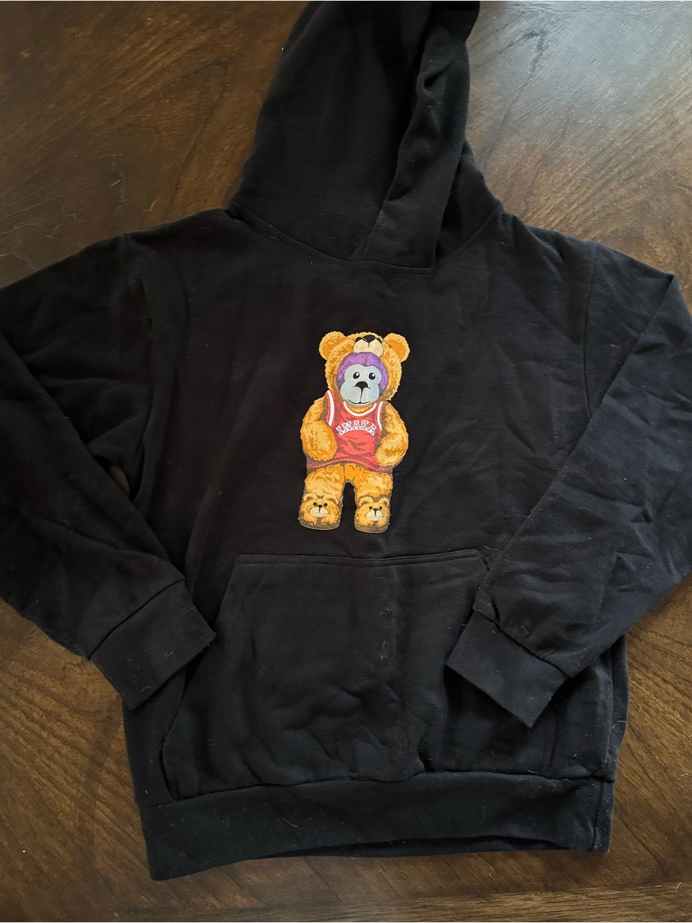 Inaka Power Black Hoodie with Teddy Bear Graphic